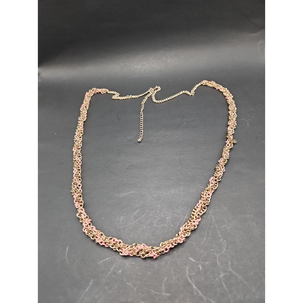 Gold Pink Chainmaille Necklace Woven Twisted Rope Link Statement Fashion Jewelry